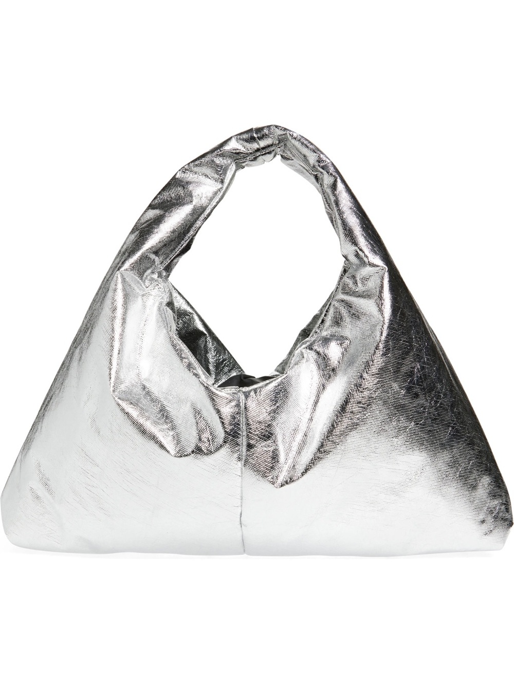 NWT KASSL EDITIONS Small Anchor Metallic Faux Leather Handbag Silver $295 - Picture 4 of 5